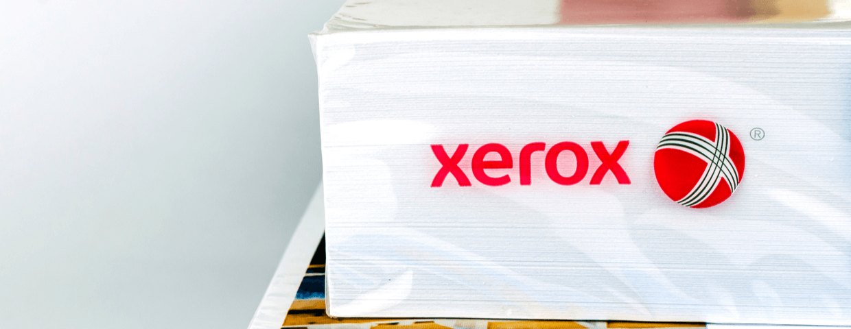 Xerox logo on ream of paper.
