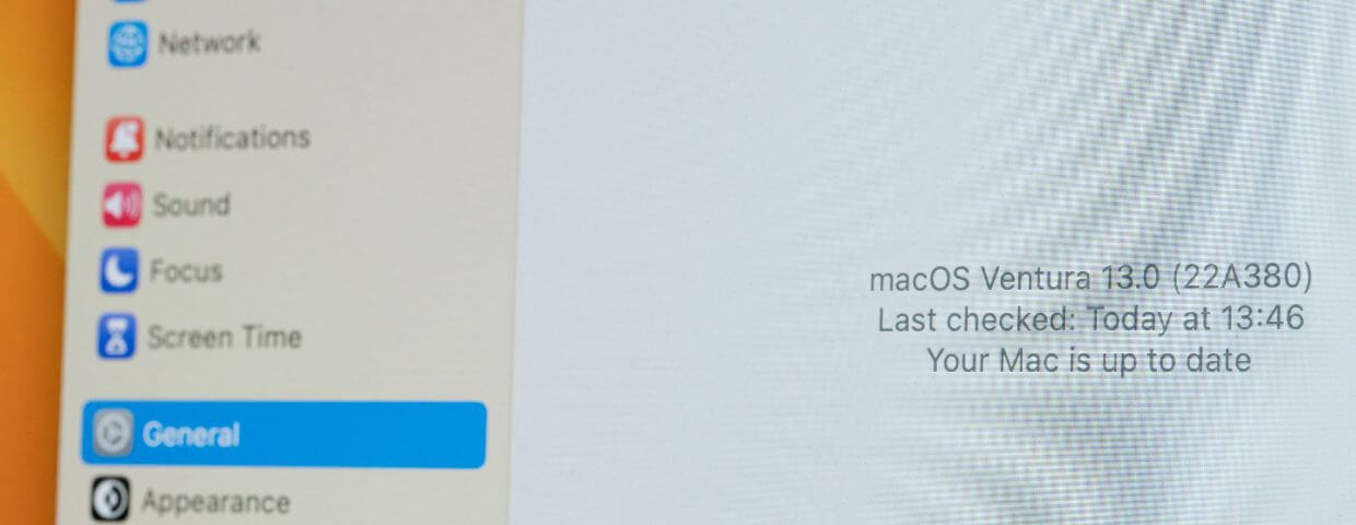 Mac screen showing up to date software, macOS Ventura 13